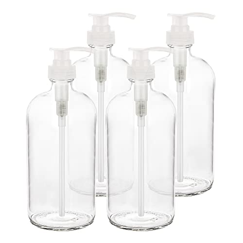 4 Pack of 32 Ounce Large Pump Bottles, Glass Refillable Containers for Lotions, Soaps, Oils, Sauces, Homemade Laundry Detergent - Food Grade - by kitchentoolz