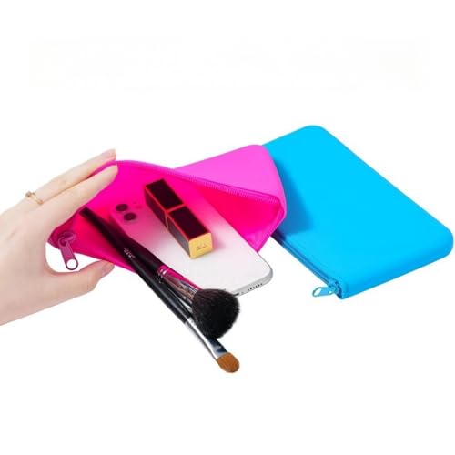 4 Pieces Silicone Makeup Toiletries Pouches, Silicone Stationary Holder, Waterproof Cosmetic Zipper Pouch, Digital Electronics Storage Bag, Beach Essential Travel Pouch (Rainbow)