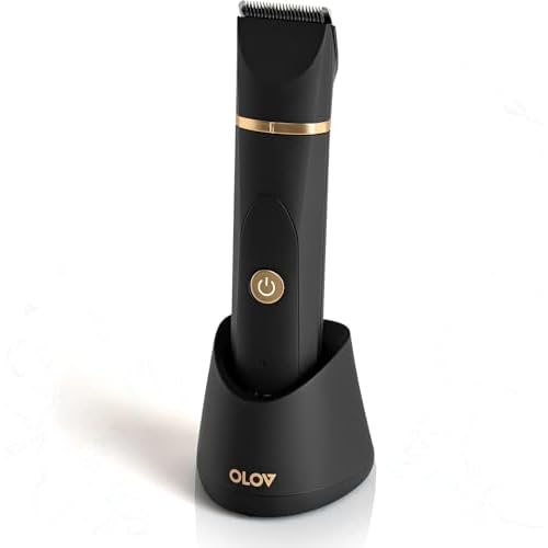 OLOV Electric Body Hair Trimmer - Groin Trimmer for Men - Bikini Trimmer Women - Wet/Dry Shaver Groomer, Replaceable Ceramic Blade Heads, USB Recharge Dock, Waterproof Hygiene Razor,Black