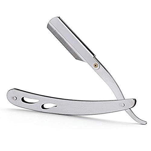 Stainless Steel Straight Edge Barber Shaving Razor Sicastar¢ç Folding Straight Razor Single Edge Replaceable Blades fit for All of Double Edge Razor Blades (Silver)