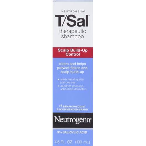 Neutrogena T/Sal Therapeutic Dandruff Shampoo, Scalp Build-Up Control, 3% Salicylic Acid,Psoriasis Treatment, Seborrheic Dermatitis Shampoo, Clears Flakes, Fragrance Free, 4.5 fl oz (Pack of 2)