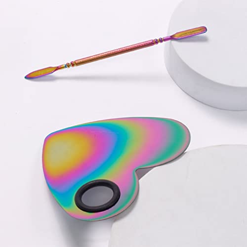 Beaupretty Heart Shaped Nail Color Mixing Palette with Stainless Steel Nail Spatula Compact Makeup Mixing Plate for Gel Polish Eyeshadow Pigment Blending 4.33X4.13In