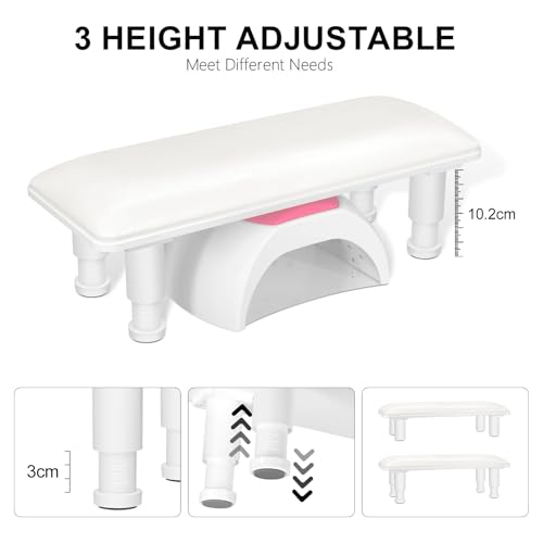 Arm Rest for Nails Tech,Height Adjustable Nail Arm Rest Stand,Cleanable Leather Hand Rest Holder Pillow,Manicure Armrest with Detachable Plastic Legs,Anti-slip