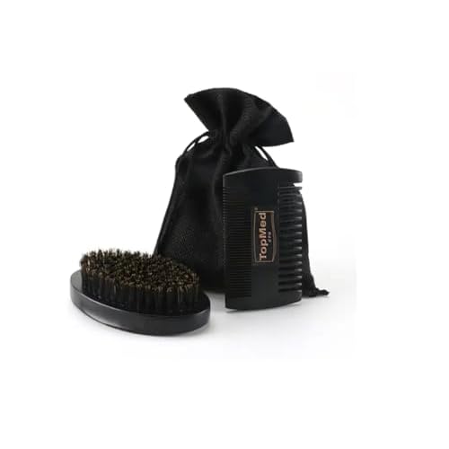 Portable Black Soft Bristle Hair Beard Brush and Comb Set