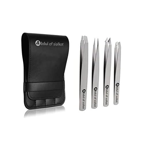 Eyebrow Tweezer Set for Women & Men Professional Slant and Pointed Tweezers Set with Case Precision Tweezers Kit for Facial Hair, Splinter and Ingrown Hair Removal(Sliver4 piece)