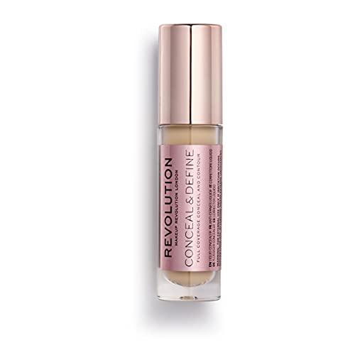 Revolution, Conceal & Define Concealer, Full Coverage & Lightweight, Long-Lasting Matte Finish, Vegan & Cruelty Free, C7 Medium or Tan Skin Tones, 0.14 oz