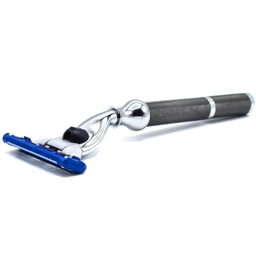 Parker 42M All-Metal Triple Blade Razor in Graphite Gray - Compatbile with Gillete Mach 3 Cartridge Refills ? Deluxe Brass-Frame, Textured Grip Handle for Triple Blade Shaving
