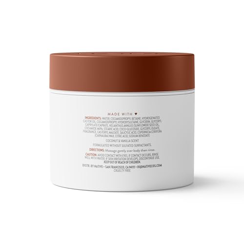 Native Exfoliating Body Scrub, Coconut & Vanilla Scent, Gentle Body Polish for Soft, Smooth Skin, Made without Sulfates, Parabens, or Dyes, 12 oz