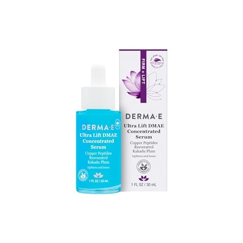 DERMA E Ultra Lift DMAE Concentrated Serum ? All Natural Skin Firming & Hydrating Serum with Copper Peptides and Resveratrol ? Concentrated Facial Skin Care, 1oz