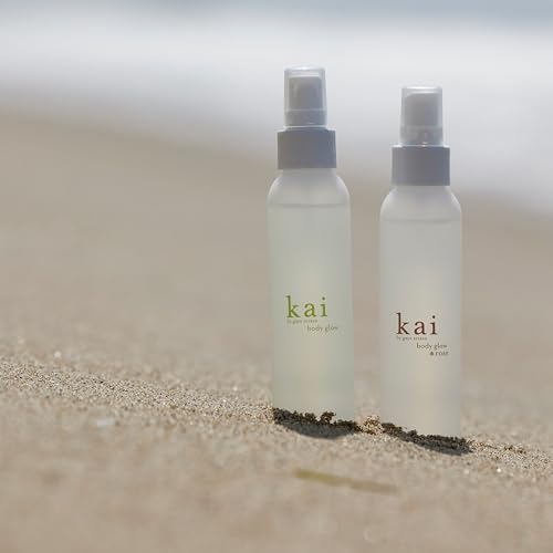 kai body glow, 4 Fl Oz, dry body oil with jojoba, chamomile, cucumber extracts, moisturizes and leaves a radiant glow with a fresh + clean fragrance, vegan, cruelty free, made in the usa