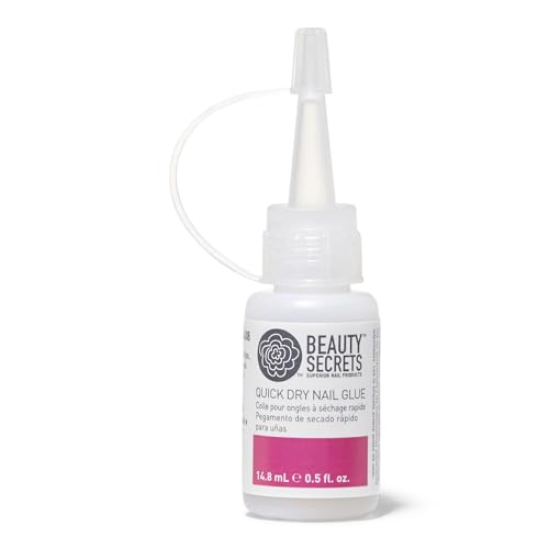 Beauty Secrets Quick Dry Nail Glue .5 Fl Oz Bundled with Zebra Cushion Nail File Medium Coarse 180/100 Grit (2 Pack) by Beauty Secrets