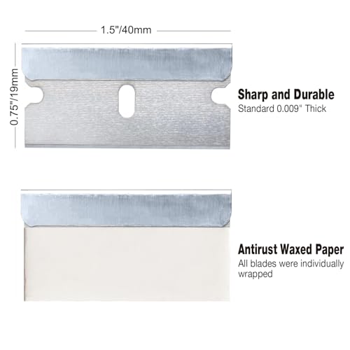 Great Andrew Single Edge Razor Blades, 100 Pack Straight Edge Razor Blade, Safety Blade Refills, Blade Scraper for Box Cutting, Crafts, DIY, Heavy Duty & Industrial Use