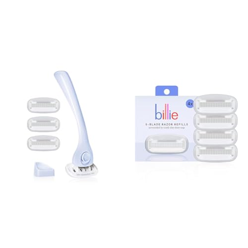Billie Razors for Women Shave Kit ? Women¡¯s Razor + 4 x 5-Blade Razor Refills + Magnetic Holder ? Cool Blue & Women¡¯s Razor Refill Blades 5-Blade Cartridges - 4 count