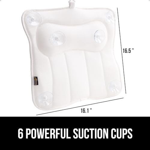 GORILLA GRIP Bath Pillow for Tub, Strong Suction Cups, Headrest with Mesh FlexComfort Technology, Neck, Head and Back Support, Luxury Machine Wash Bathtub Pillows, Spa Essential Accessories, White