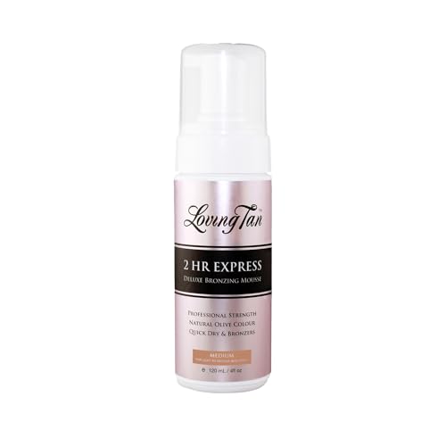 Loving Tan 2 HR Express Self Tanning Mousse, Medium - Streak Free, Natural, Professional Quality - 5+ Sunless Self Tanner Applications per Bottle, Cruelty Free, Naturally Derived DHA - 4 FL Oz