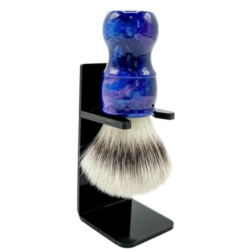 Parker ¡°Blue Storm¡± Deluxe Synthetic Shaving Brush & Stand ? 24?mm Knot, Iridescent Resin Handle, Ergonomic 122?mm Length, Handmade with a High Bristle Density for Rich Lather