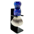 Parker ¡°Blue Storm¡± Deluxe Synthetic Shaving Brush & Stand ? 24?mm Knot, Iridescent Resin Handle, Ergonomic 122?mm Length, Handmade with a High Bristle Density for Rich Lather
