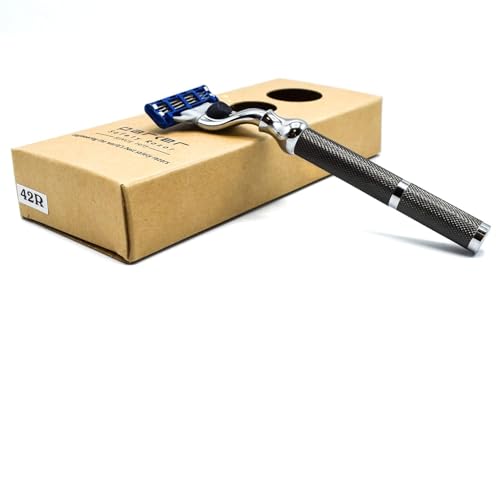 Parker 42M All-Metal Triple Blade Razor in Graphite Gray - Compatbile with Gillete Mach 3 Cartridge Refills ? Deluxe Brass-Frame, Textured Grip Handle for Triple Blade Shaving