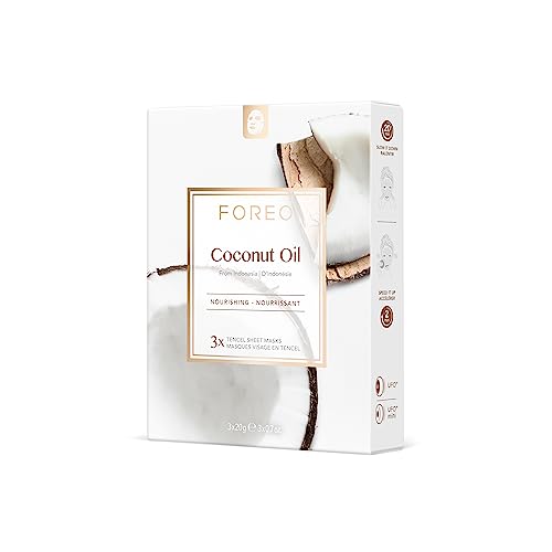 FOREO Coconut Oil Nourishing Sheet Mask for Dehydrated Skin, 3 pack, Deeply Moisturizing Clean Formula, Cruelty-free, Compatible with UFO devices