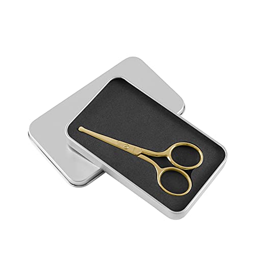LIVINGO Professional Nose Hair Scissors, Multi-purpose Stainless Steel Rounded Tip Straight Blade, Facial Hair Beard Eyebrows Ear Trimming Beauty Grooming Tool for Men & Women, 3.5¡± Gold