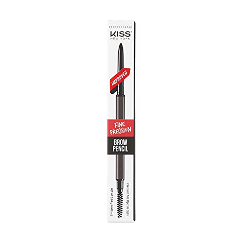 Kiss New York Professional Brow Pencil with Spoolie Brush, Ultra-Fine Precision Point Eyebrow Pencil, Dual-Sided Precise, Slim Definer, Fills Brows, Long-Lasting (Dark Brown)