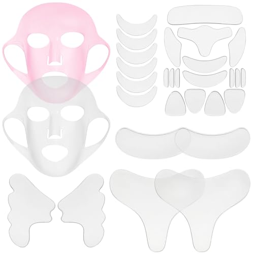 OMISTAR 32 Pcs Anti Wrinkle Silicone Patches, Forehead Neck Face Chest Wrinkle Pads, Reusable Skin Care Patches, Soft and Comfortable, Facial Mask Kit for Smoothing, Mask & Line Remover Set