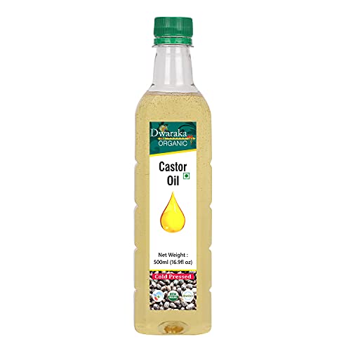 Dwaraka Organic Cold Pressed Castor Oil for Digestion, Hair Growth, Skincare and Massages - 16.9 Fl Oz (500 ML) | USDA Organic, Non-GMO, All Natural