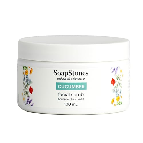 Soapstones Cucumber Facial Scrub - 100ml - Sugar and Jojoba Beads Exfoliating Face Scrub with Safflower Seed Oil to Remove Buildup and Renew Skin - Suitable for All Skin Types