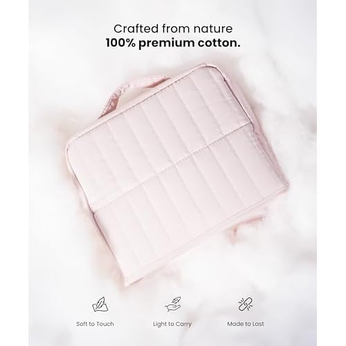 APT 1101 Standing Makeup Bag, Travel Makeup Organizer with Magnetic Fold-Down Design, Portable makeup Case with Compartments for Brushes & Tools (Light Pink)