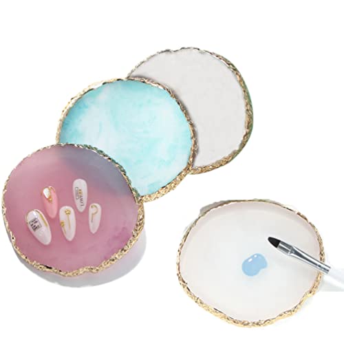 Resin Nail Art Palette, Nail Art Painting Mixed Color Palette Gold Edge Nail Gel Color Makeup Display Board (Pink+White)