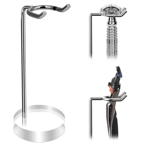 Linkidea Stainless Steel Razor Stand, Shaving Holder Weighted Acrylic Base, Compatible with Gillette ProGlide Power, Merkur 23C, Schick Hydro Sensitive (Silver)