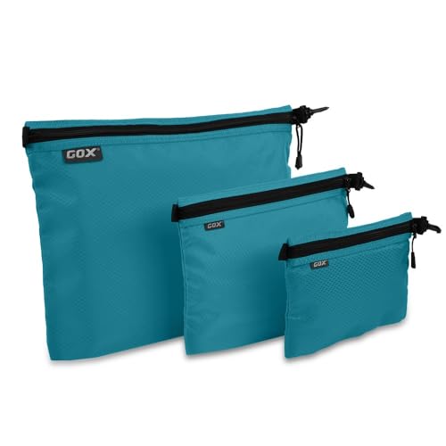 GOX 3 Pack Travel Toiletry Bag for Men Carry On Packing Organizer Zipper Pouch Portable Cosmetic Pouch Accessory Document Electronics (Turquoise)
