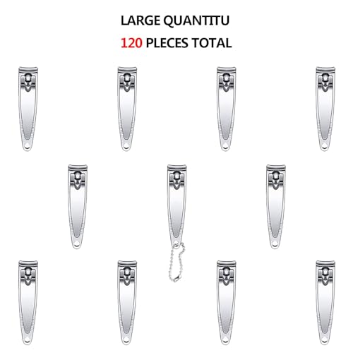 Haploon Nail Clippers Bulk 120 Pcs Nail Cutters Bulk Nail Clippers with Chain Stainless Steel, Nail Clipper Cutter Set for Men Women with Keychain