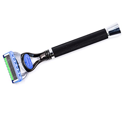Parker Deluxe Black Fusion-Compatible Razor ? 6¡È Heavyweight Textured Handle + Free Gillette¢ç Fusion Blade ? Premium Men¡¯s Shaving Tool