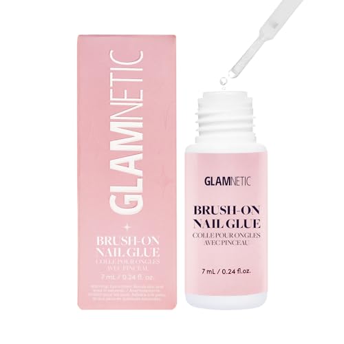 Glamnetic Blueberry Milk Press-On Nails - 30 Count, Super Strong Brush On Nail Glue & Gentle Remover, Opaque Light Blue Short Almond Nails