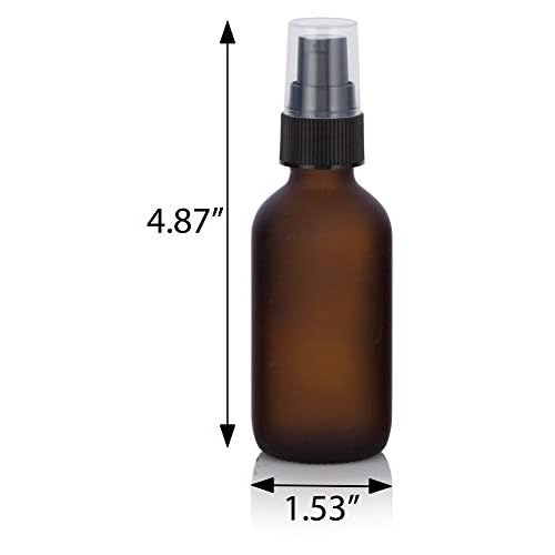 JUVITUS 2 oz / 60 ml Frosted Amber Glass Boston Round Bottle with Black Treatment Pump (12 Pack) BPA Free Refillable Empty Storage Containers