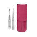 Tweezerman Petite Tweeze Set with Travel Case - Point and Slant Tweezers, Tweezers for Travel (Pink Case)