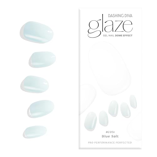 Dashing Diva Glaze Semicured Gel Nail Strips - Blue Salt | Long Lasting, Chip Resistant | LED Nail Lamp Compatible | 34 salon-quality wraps, 2 prep pads, 1 nail file