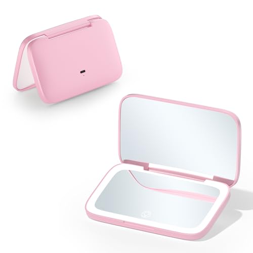 Mini Travel Makeup Mirror Pink Dual-Sided 5X/1X Magnification, 180¡Æ Foldable Design, Portable Cosmetic Mirror for Handbag Small Make up Mirror for Gifts