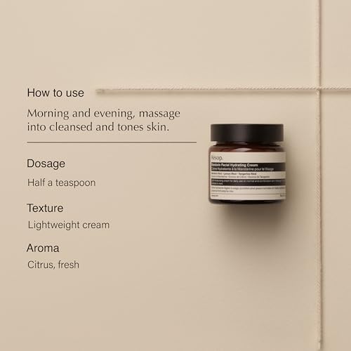 Aesop Mandarin Facial Hydrating Cream | Cools, Tones, and Balances Normal And Combination Skin | Mandarin Rind, Lemon Rind, Tangerine Rind | 2.1 oz / 60 mL