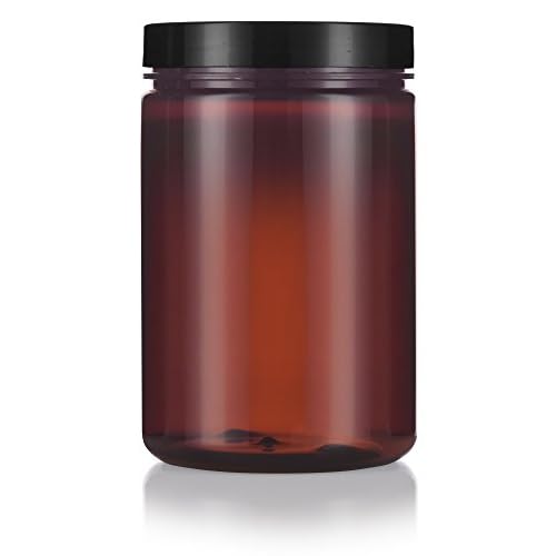 (6 pack) 25 oz Large Amber PET Plastic Refillable Jar with Black Smooth Foam Lined Lid