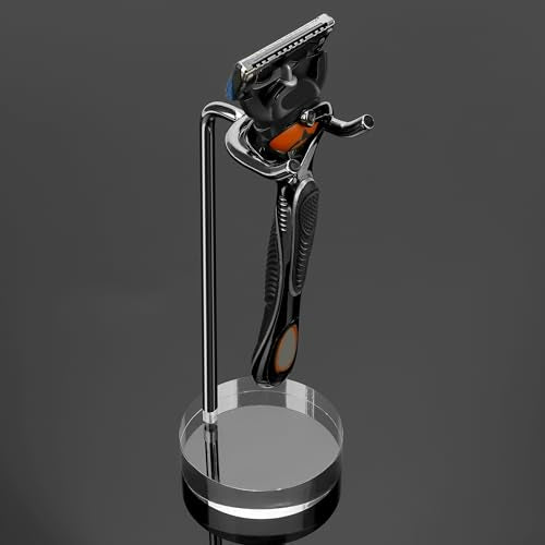 Linkidea Stainless Steel Razor Stand, Shaving Holder Weighted Acrylic Base, Compatible with Gillette ProGlide Power, Merkur 23C, Schick Hydro Sensitive (Silver)