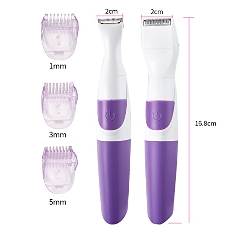 ZJchao Bikini Trimmer and Shaver for Women, 2 in 1 Portable Safe Epilator Hair Removal Trimmer for Women Pubic Hair Face Leg Eyebrow Nose Lip Body, Purple