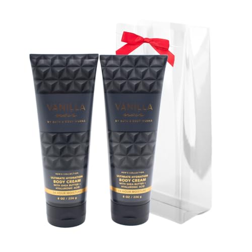 Bath & Body Works VANILLA NOIR Men's Collection Ultimate Hydration Body Cream Gift Set with a Red Bow for Holidays - Pack of 2