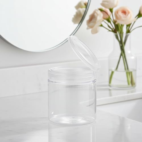 (6 pack) 16 oz Clear PET Plastic Refillable Jar with Natural Flip Top