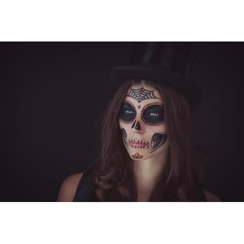 2 x La Catrina Face Halloween Temporary Tattoo, Dia de los Muertos