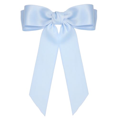 L. Erickson Johanna Light Blue Bow Hair Clip, Double Satin Bow On French Style Barrette Clasp, Elegant & Feminine Style Hair Accessory