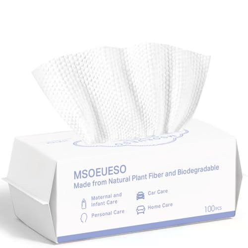Disposable Face Towel, MSOEUESO Cotton Facial Tissues, Dry Face Cloths, Thick Facial Wipes, Makeup Remover Wipes, Ultra Soft for Adults and Baby 100 count, 1 pack