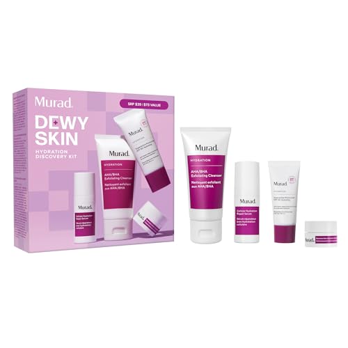 Murad Hydrate Trial Kit ? Dewy Skin Set with AHA/BHA Cleanser 2.0oz, Hydration Serum 0.33oz, Hydro-Hyaluronic Cream 0.25oz, Superactive SPF 50 Moisturizer 0.8oz | Travel Skincare for Radiant Skin