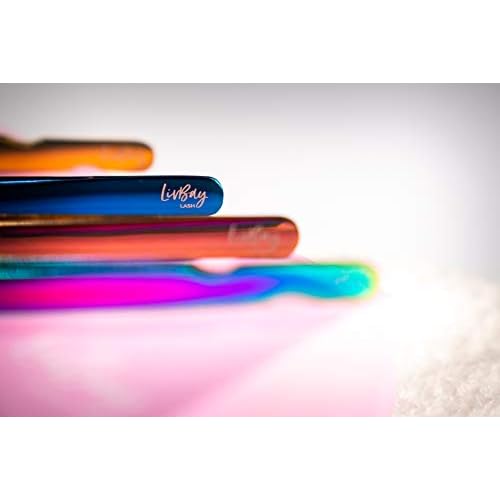 LivBay Lash - Blue Magic Eyelash Stainless Steel Tweezer for Volume Lash Extensions | Curved Tip | False Lash Applicator Tool (Professional Use Only)